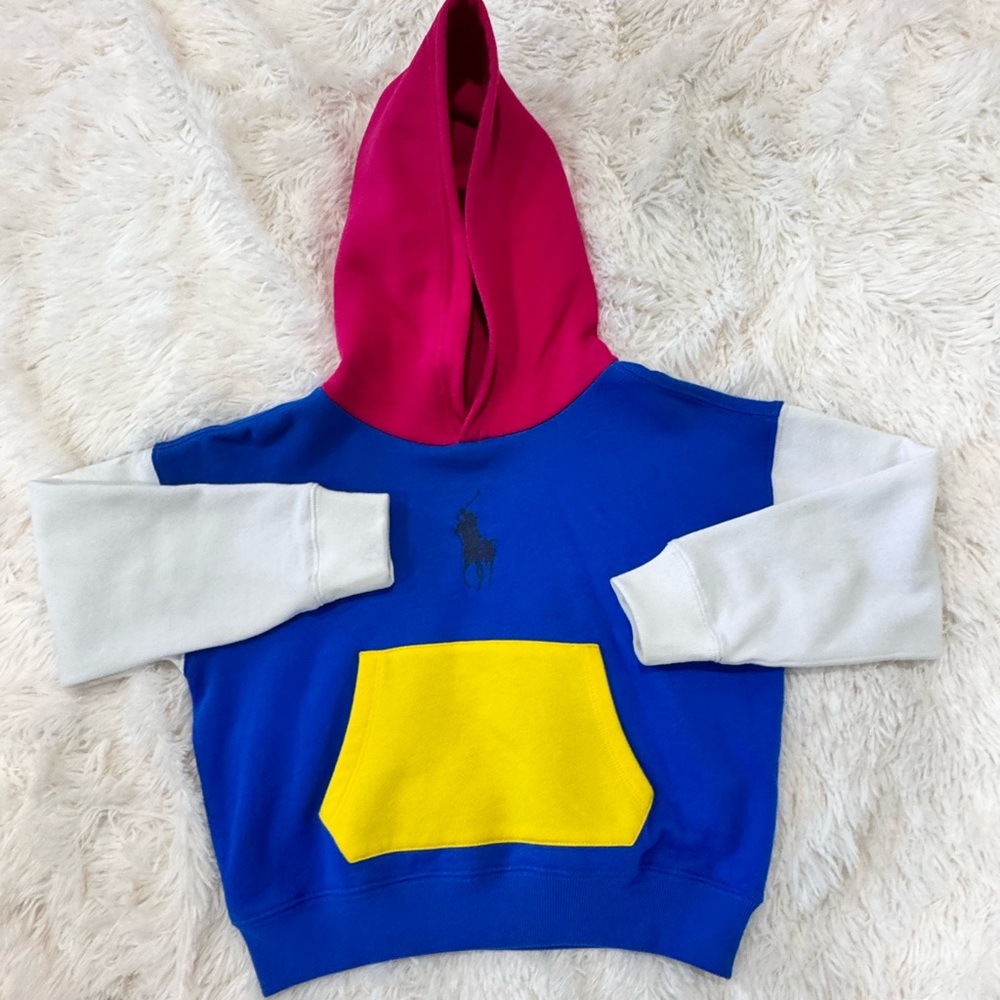 Polo Ralph Lauren Girls Fleece Hoodie‎ Size 6x Color Block Multicolor pink blue